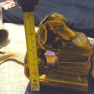 Vintage Brass Dachshund Dog Chewing Books Bookends
